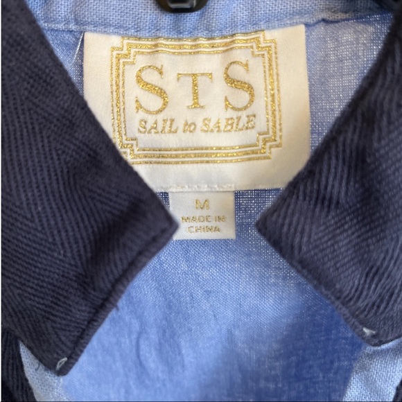 Sail To Sable Blue Mini Linen Dress Size M - Picture 2 of 6